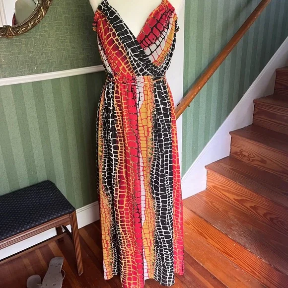 NWT 12 Muse BOSTON PROPER Snakeskin Animal Print PADDED BRA Maxi Dress Red  $169